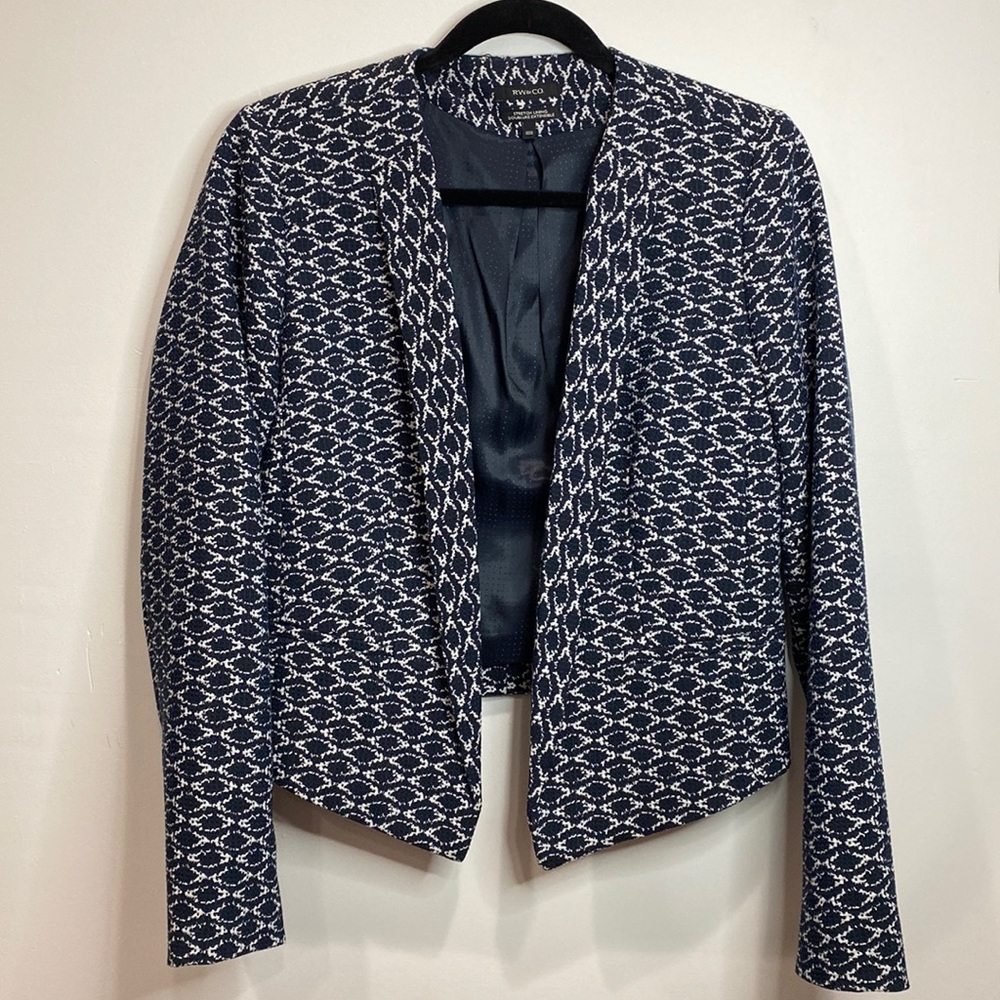 RW&CO. White and Navy Blue patterned Blazer